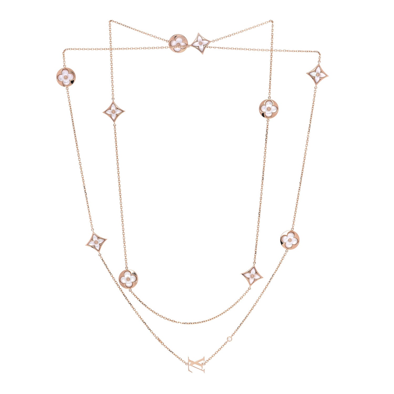 Louis Vuitton 18K Pink Gold Diamond Mother of Pearl Blossom Sautoir Necklace 4 of 6