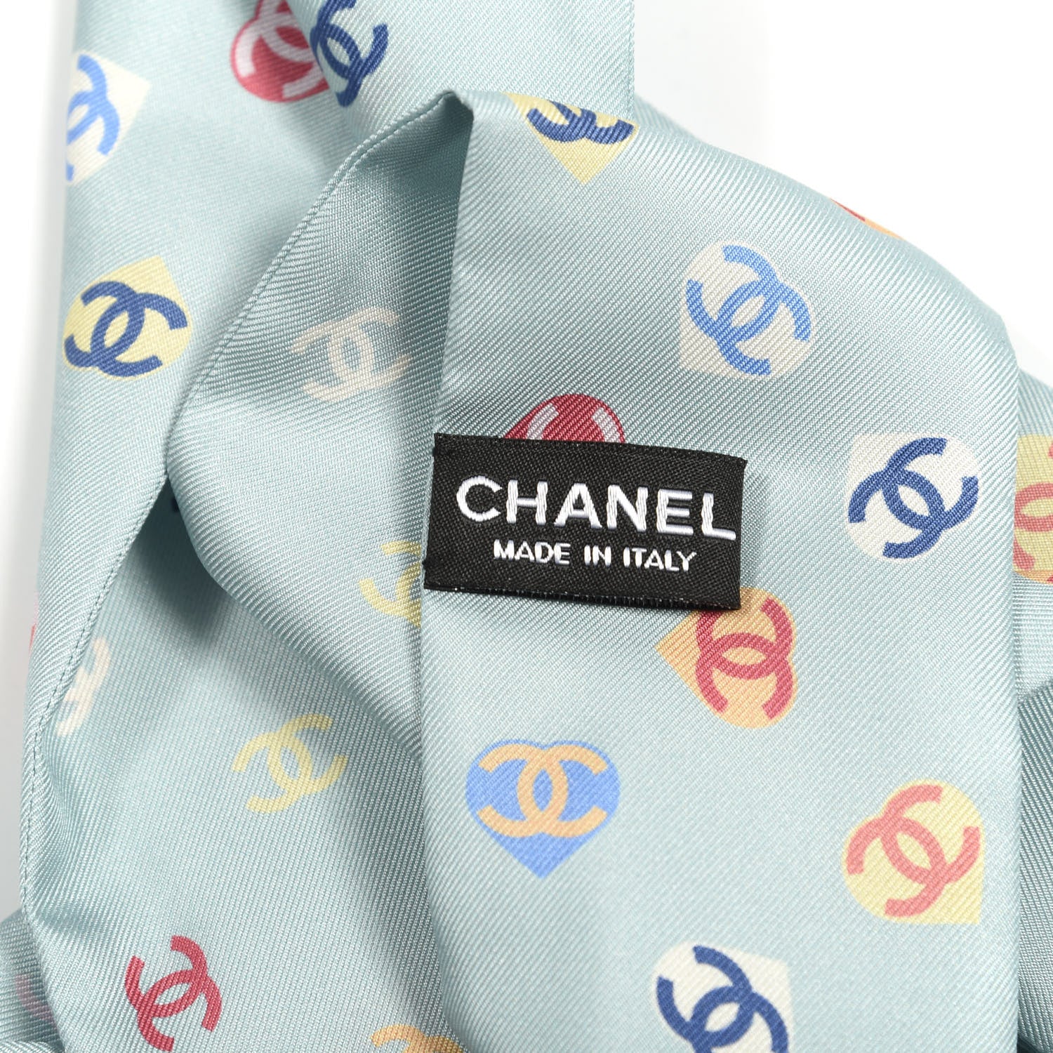 Chanel Silk Heart CC Slim Bandeau Scarf Light Blue 3 of 3