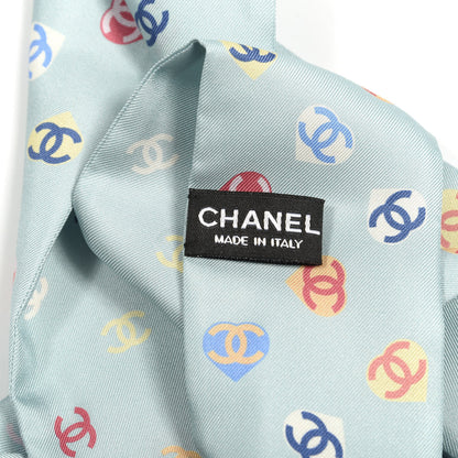 Chanel Silk Heart CC Slim Bandeau Scarf Light Blue 3 of 3