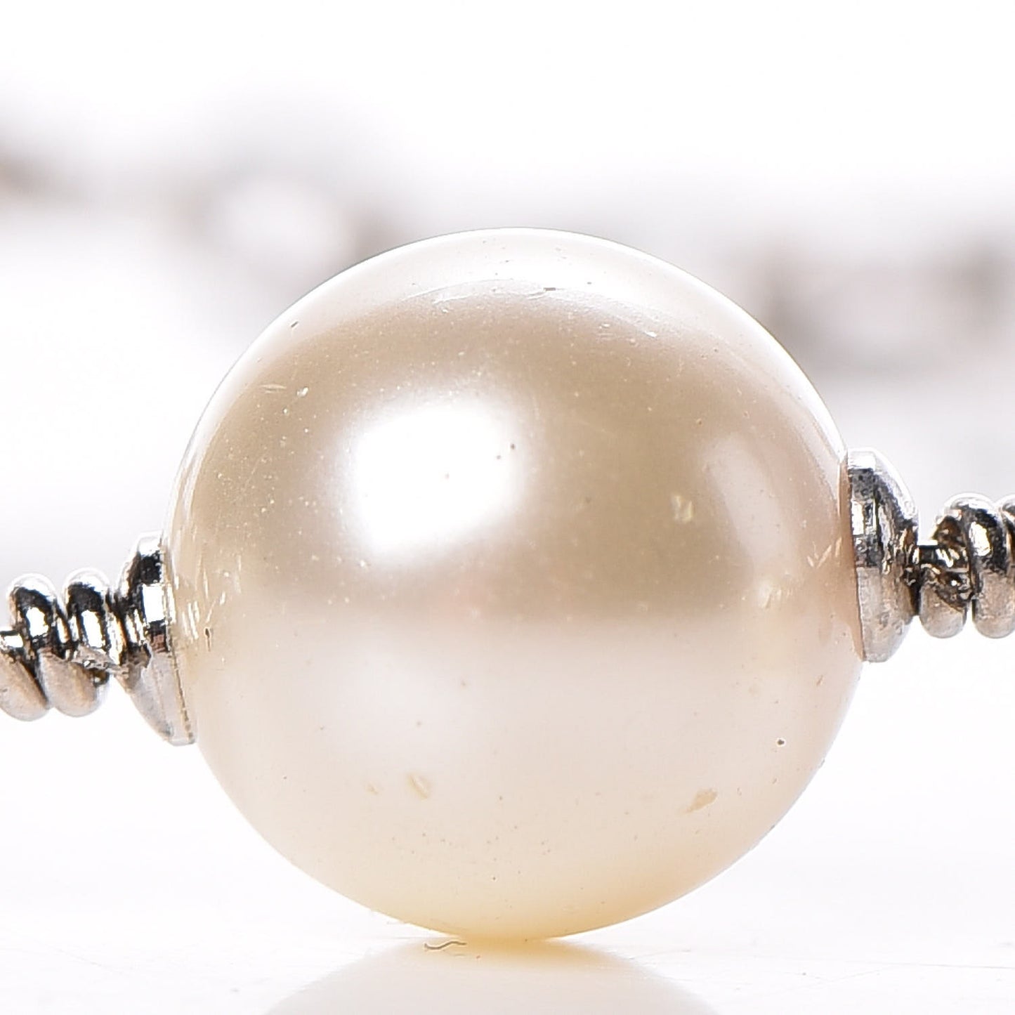 Pearl Baguette CC Long Necklace Silver