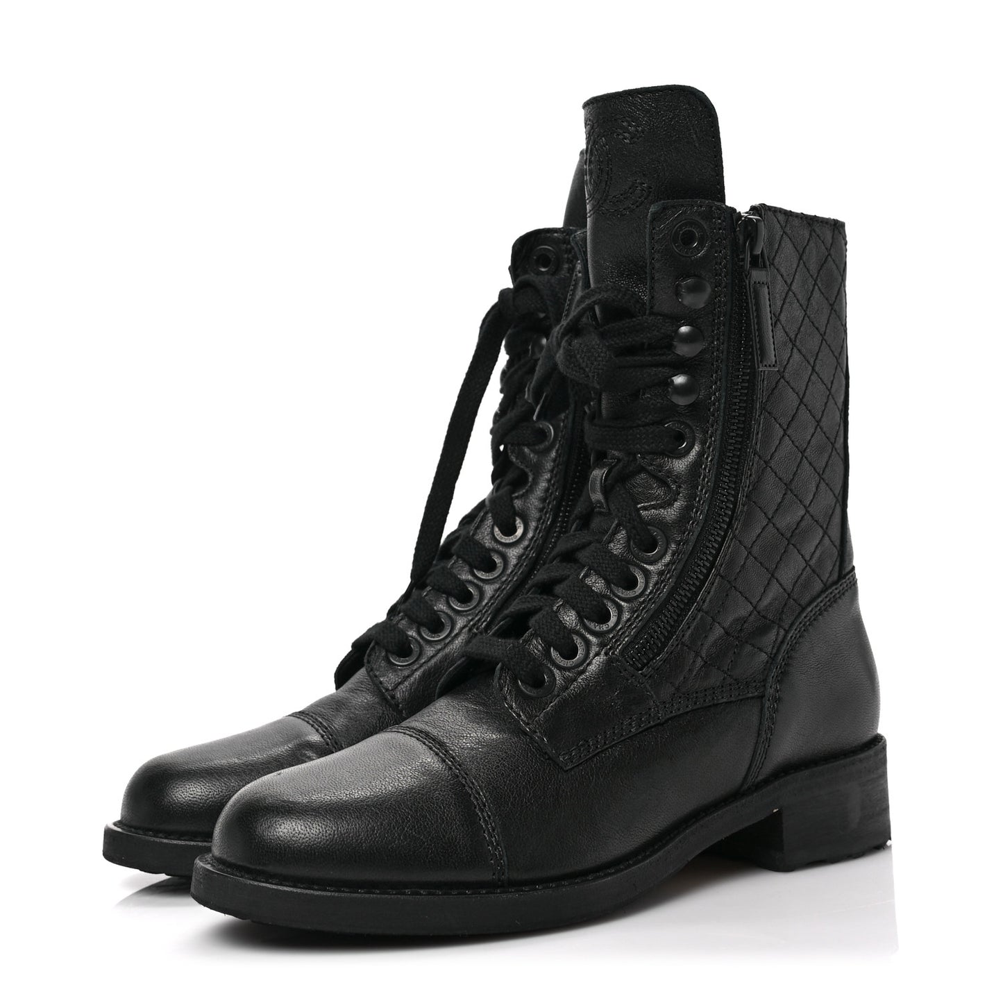 Sheepskin Quilted CC Tall Lace Up Combat Boots 36.5 Black