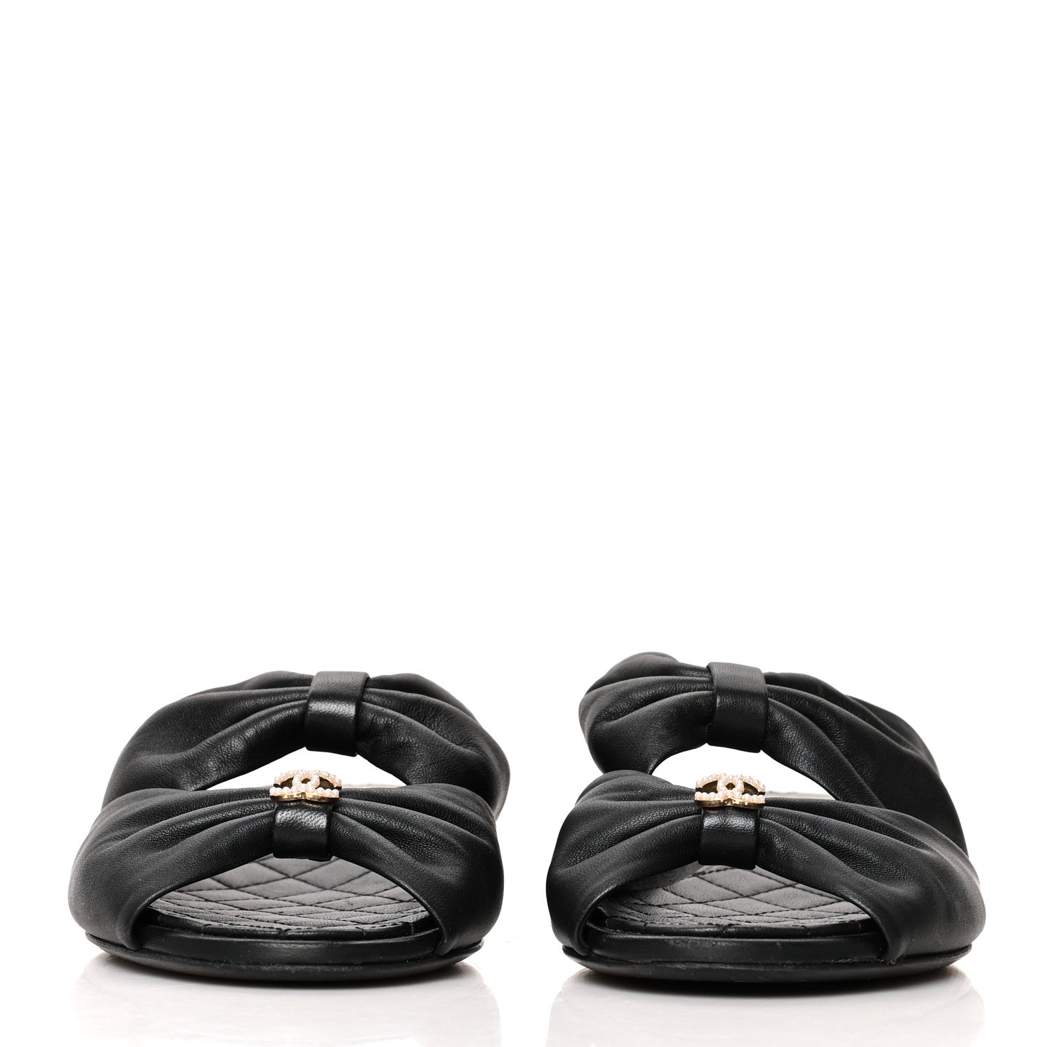 Chanel Lambskin Pearl Bow CC Flat Sandals 36 Black 3 of 9