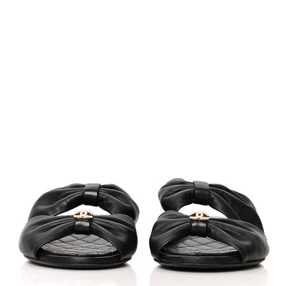 Chanel Lambskin Pearl Bow CC Flat Sandals 36 Black 3 of 9