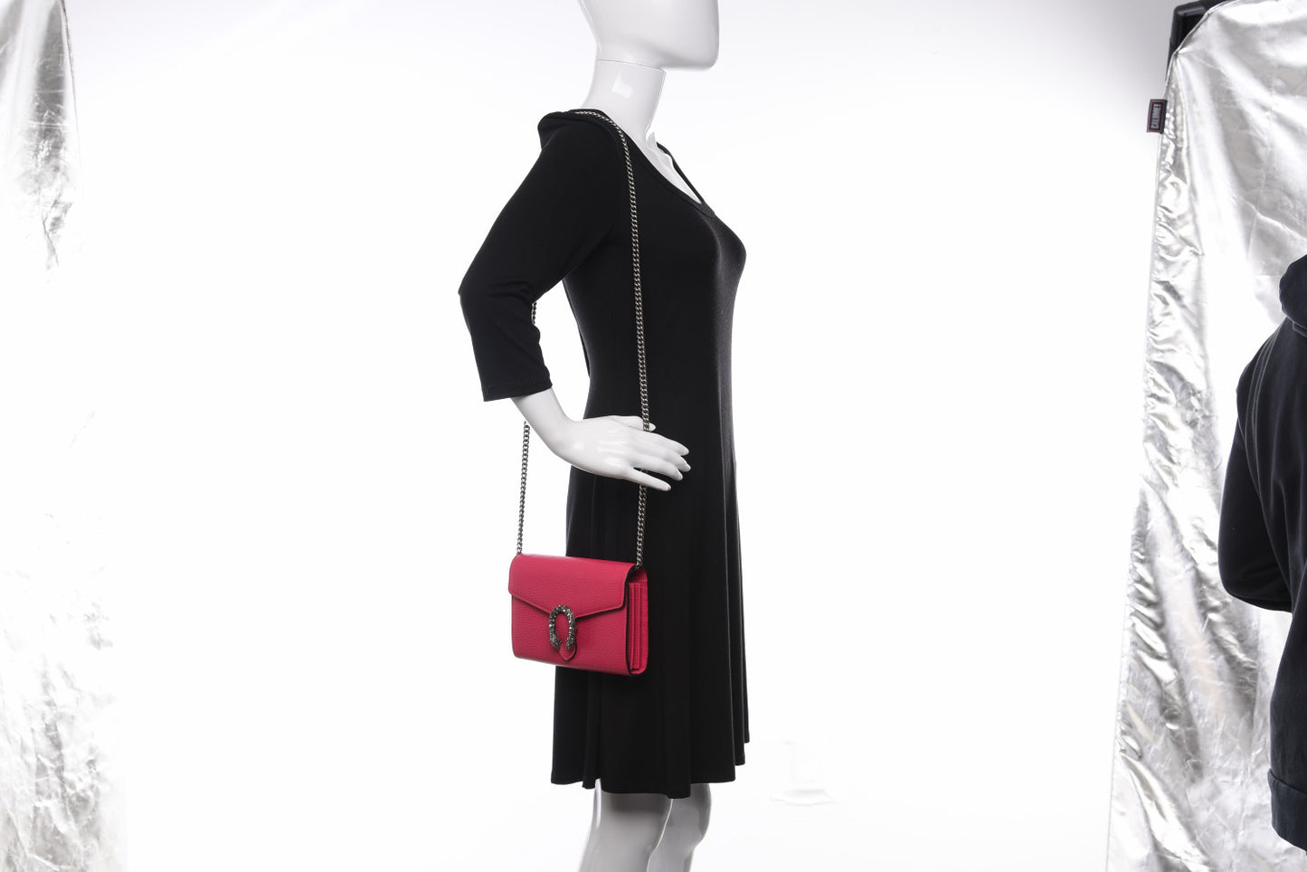 Dollar Calfskin Crystal Mini Dionysus Chain Wallet Box Pink
