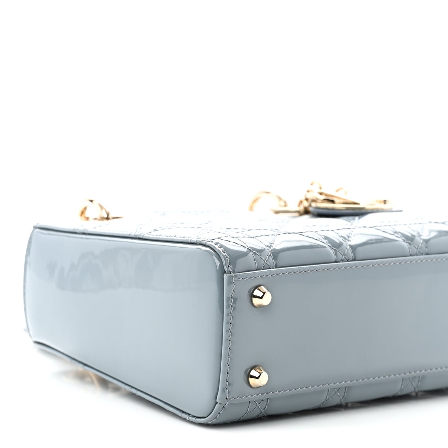 Patent Cannage Mini Lady Dior Light Blue