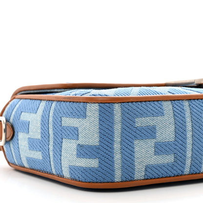 Fendi Denim Vitello King FF Embroidered Baguette Denim Chiaro Brandy 8 of 10