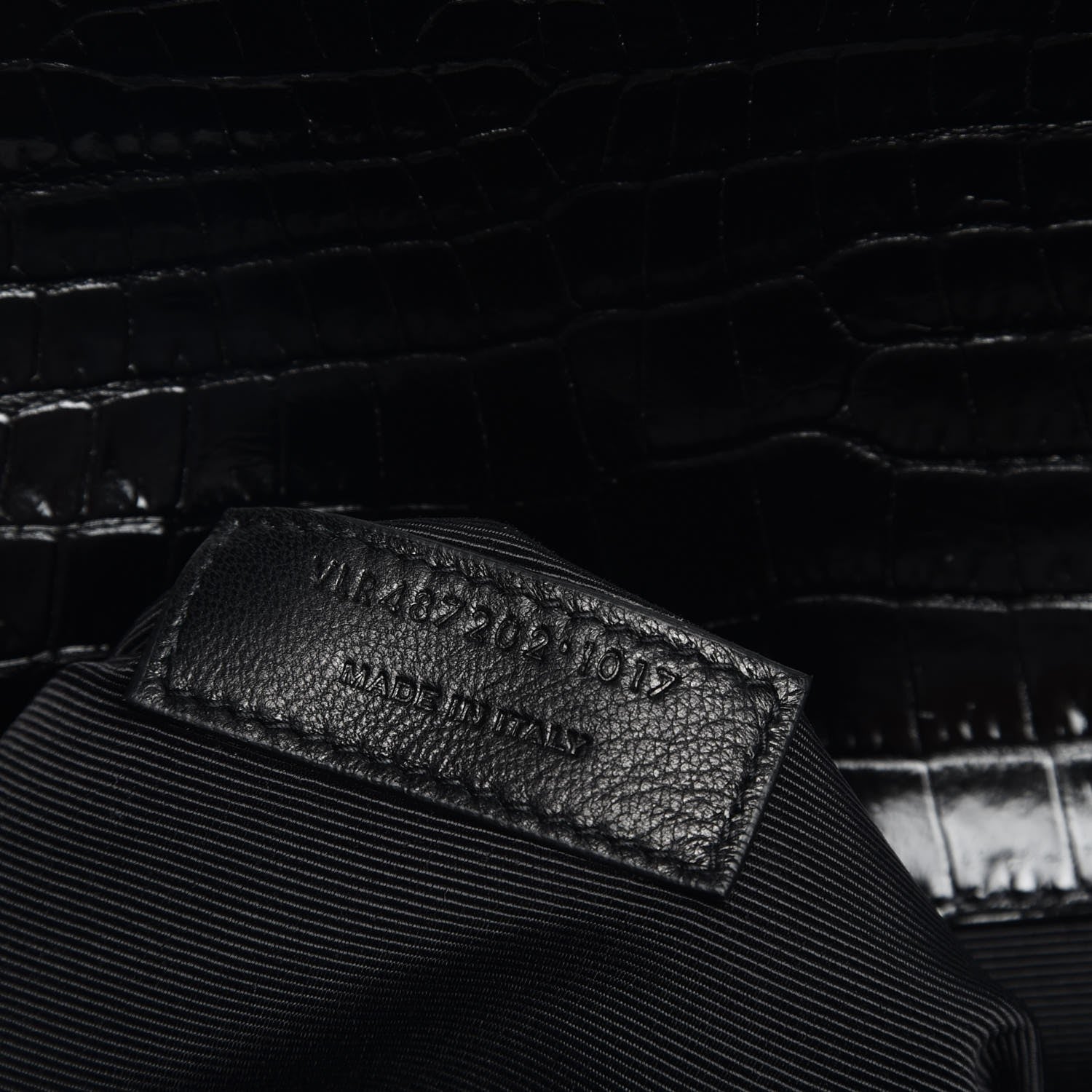 Saint Laurent Calfskin Crocodile Embossed Monogram Large Satchel Black 7 of 7