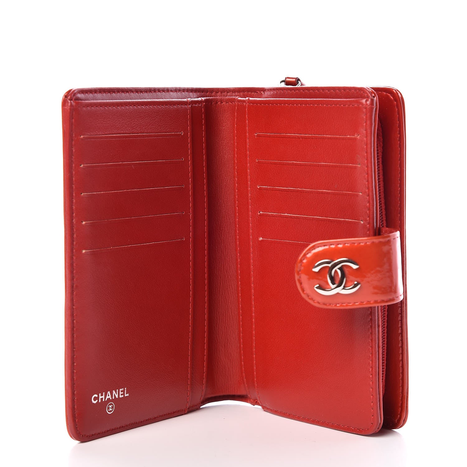 Chanel Patent Camellia Embossed Zipped Pocket Wallet Dark Red 5 of 13