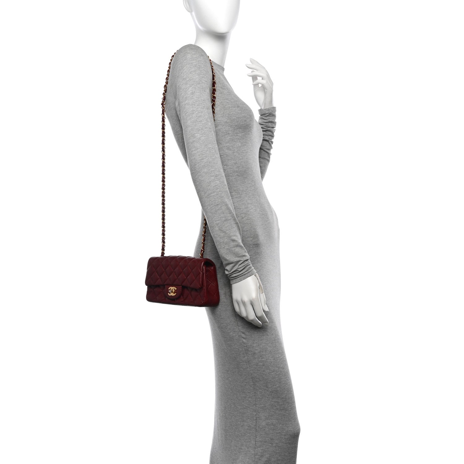 Chanel Caviar Quilted Mini Rectangular Flap Dark Red 2 of 10