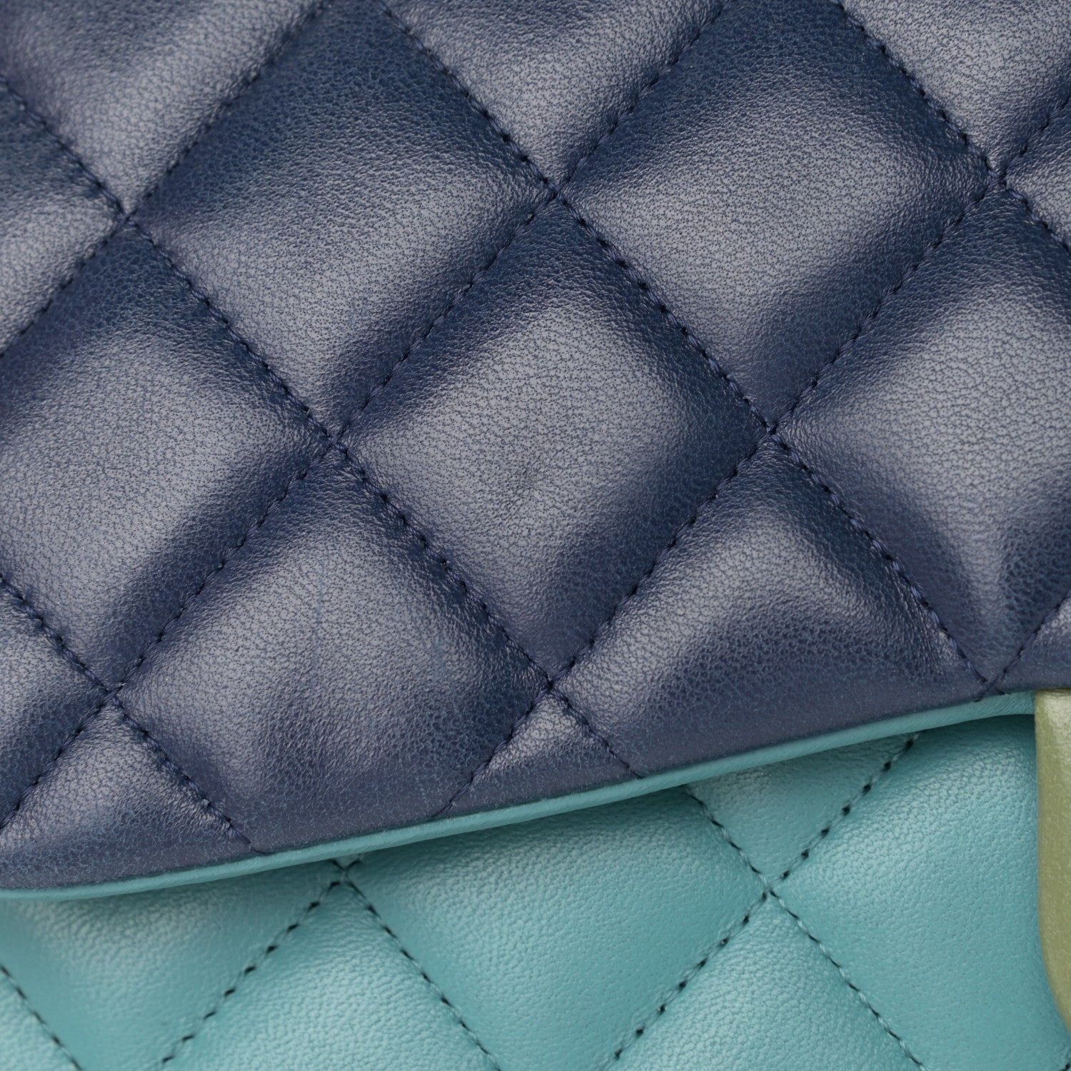 Chanel Lambskin Quilted Tri-Color Jumbo Double Flap Navy Blue Green 34 of 39