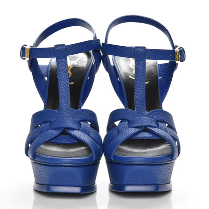 Saint Laurent Calfskin Tribute 105 Platform Sandals 35 Royal Blue 2 of 7