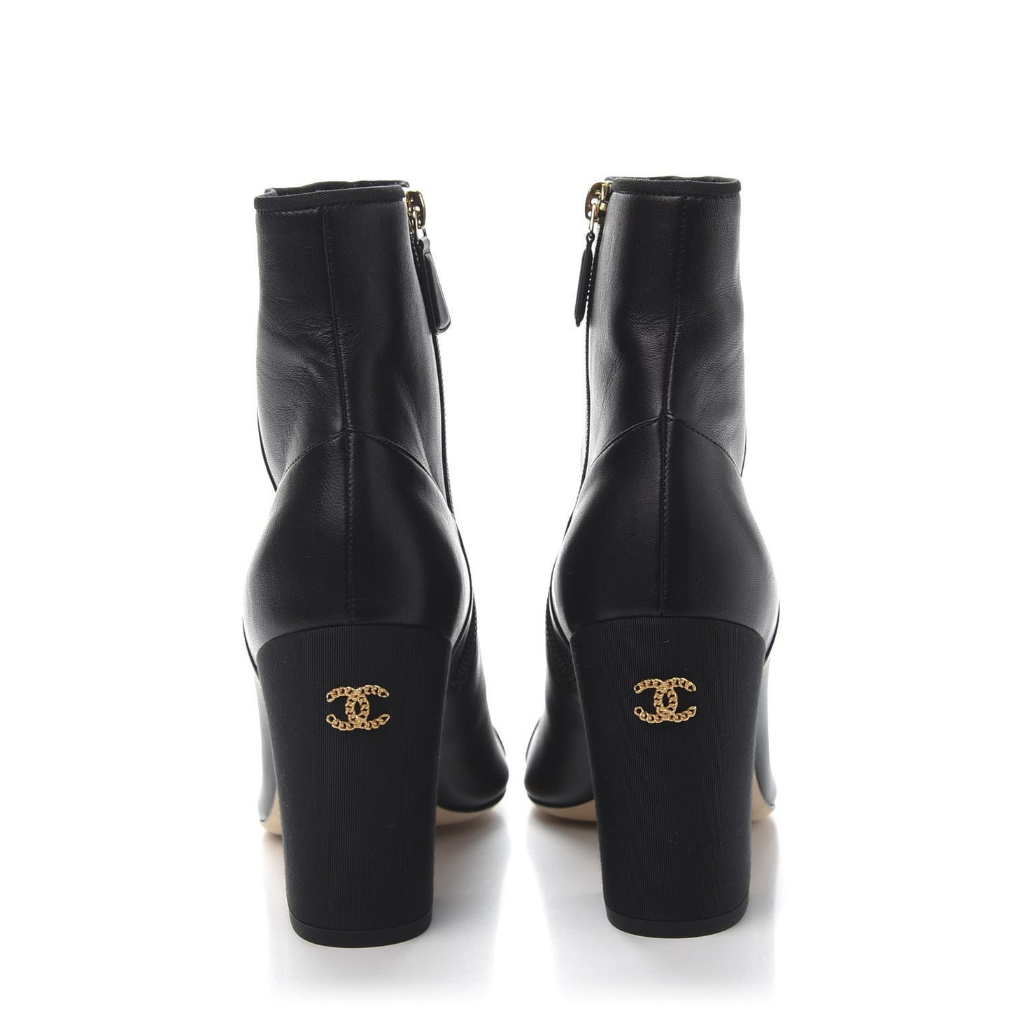 Lambskin Grosgrain CC Cap Toe Short Boots 39.5 Black