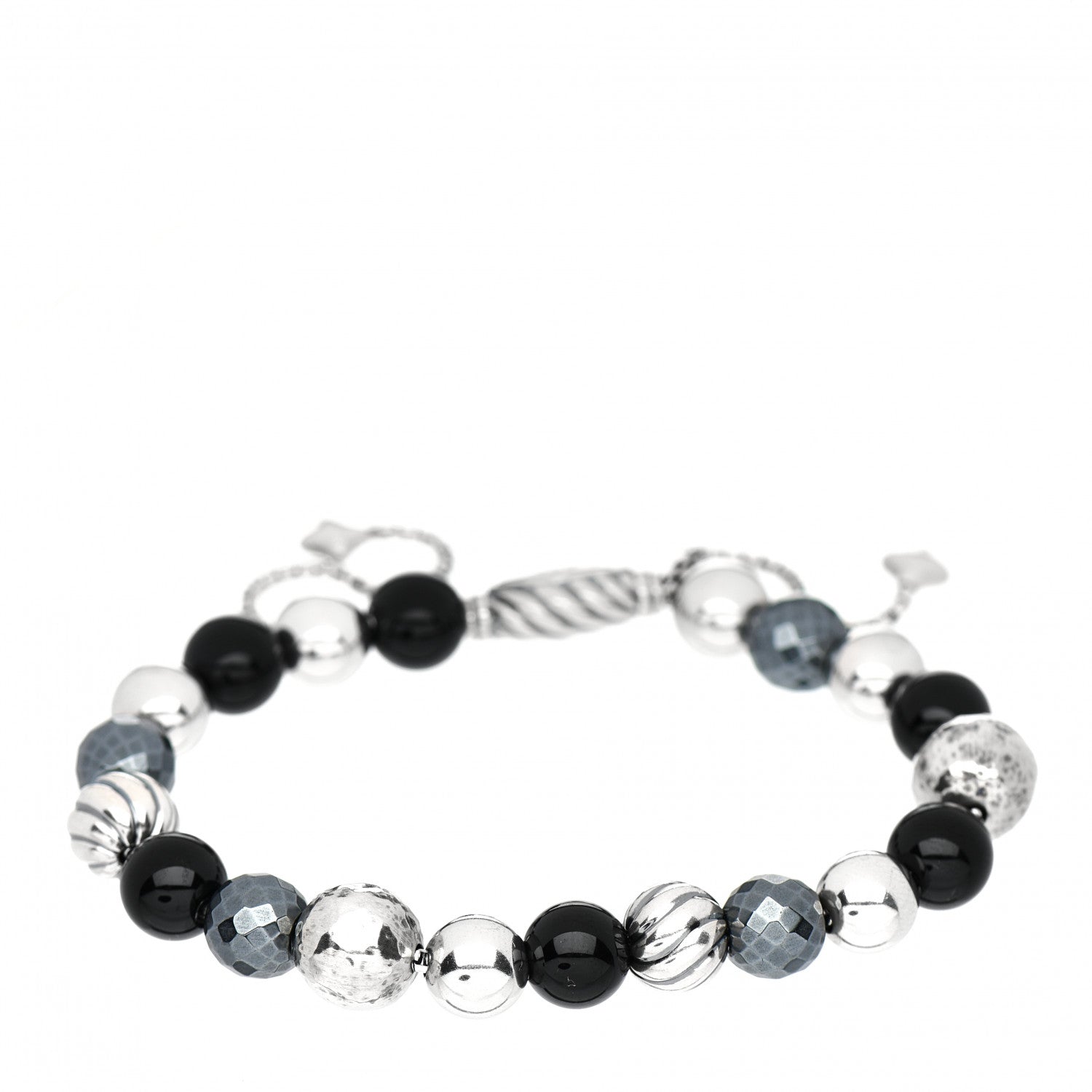 David Yurman Sterling Silver Black Onyx Hemitine 8mm Elements Bead Bracelet 1 of 4