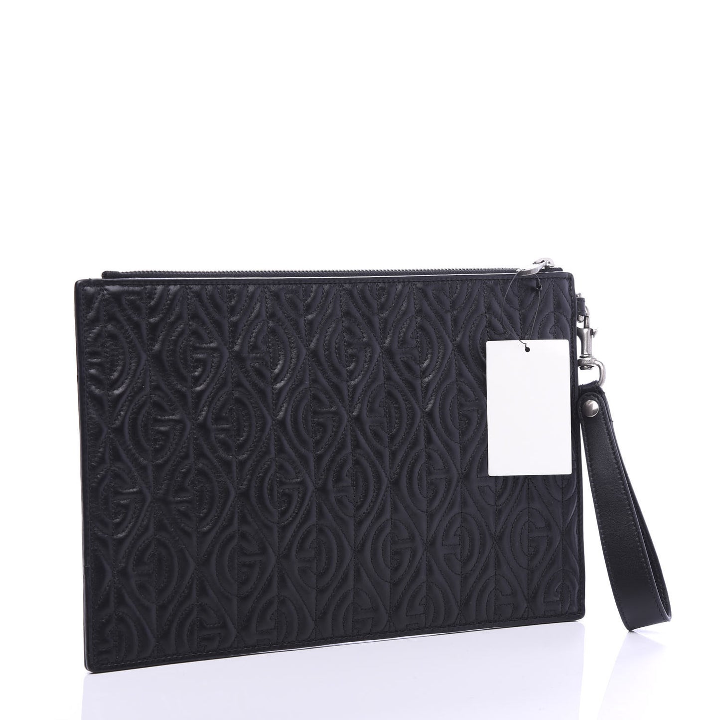 Calfskin G Rhombus Quilted Documents Holder Black