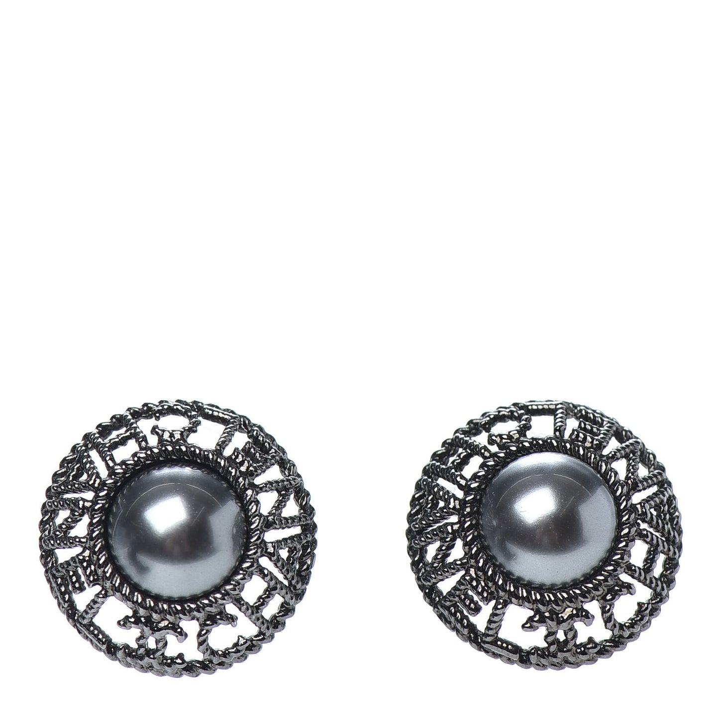 Pearl CC Round Earrings Ruthenium Dark Grey