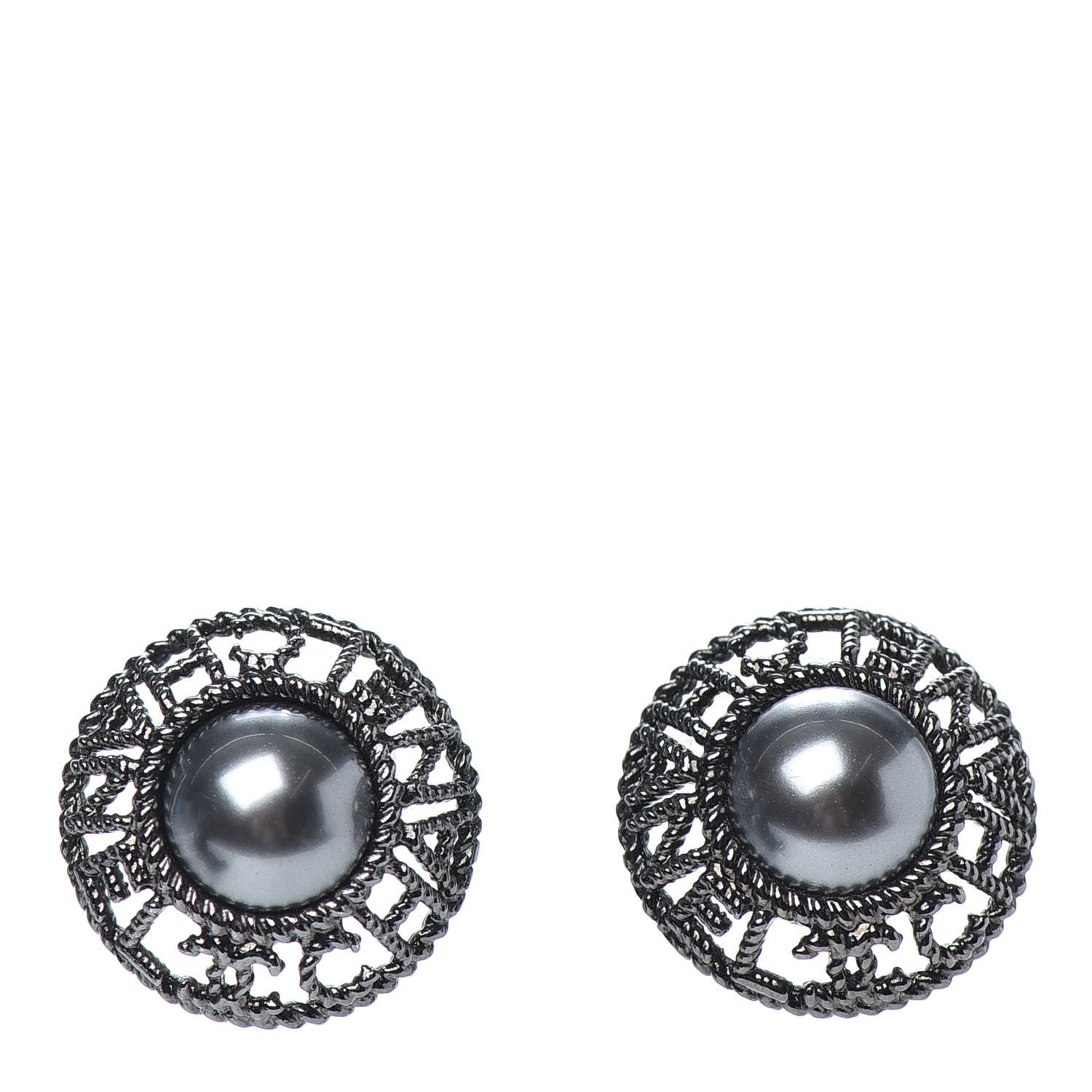 Chanel Pearl CC Round Earrings Ruthenium Dark Grey 1 of 4