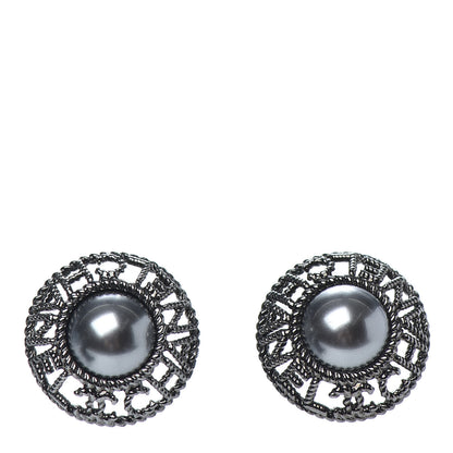 Chanel Pearl CC Round Earrings Ruthenium Dark Grey 1 of 4