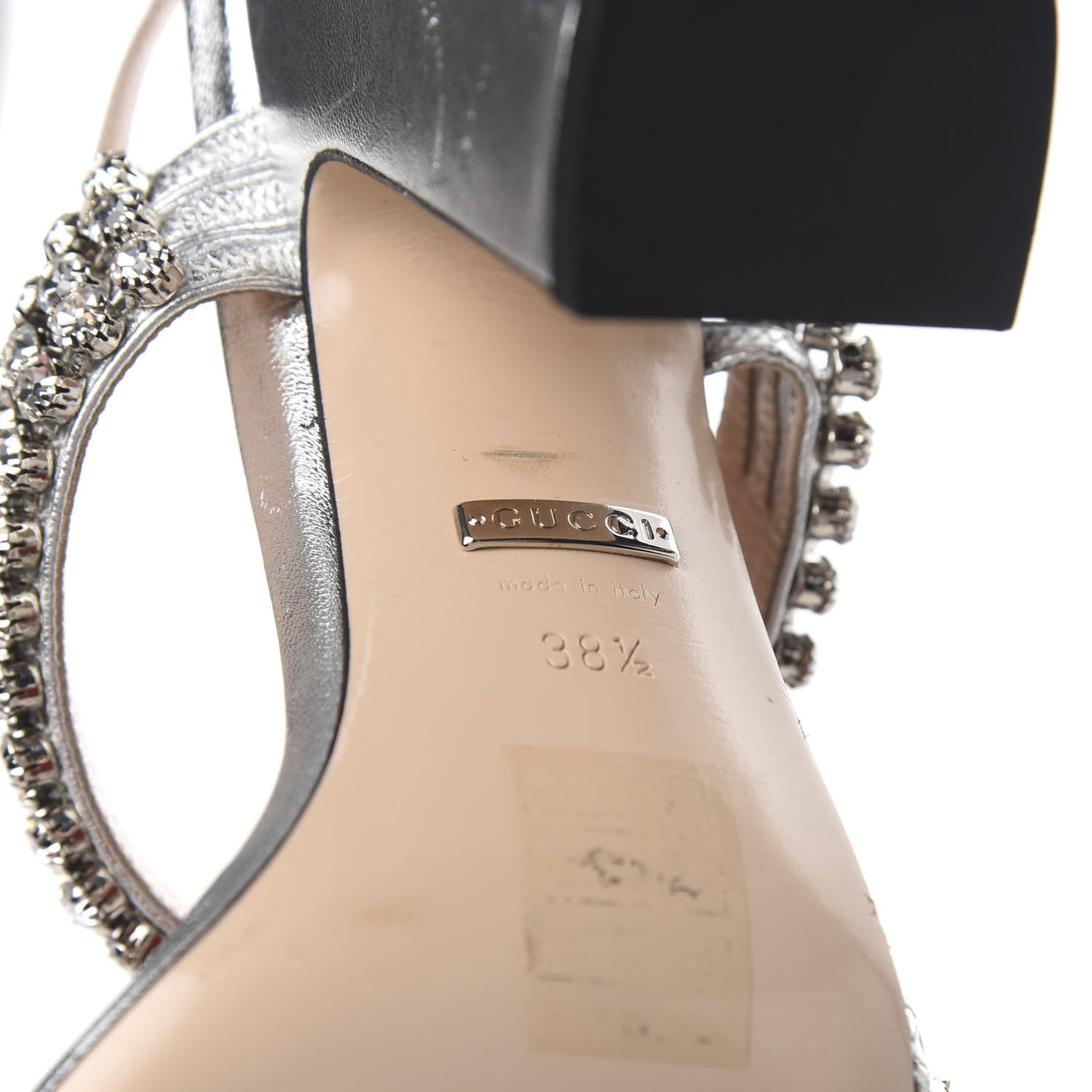 Nappa Silk Crystal Bertie High Heel Sandals 38.5 Argento