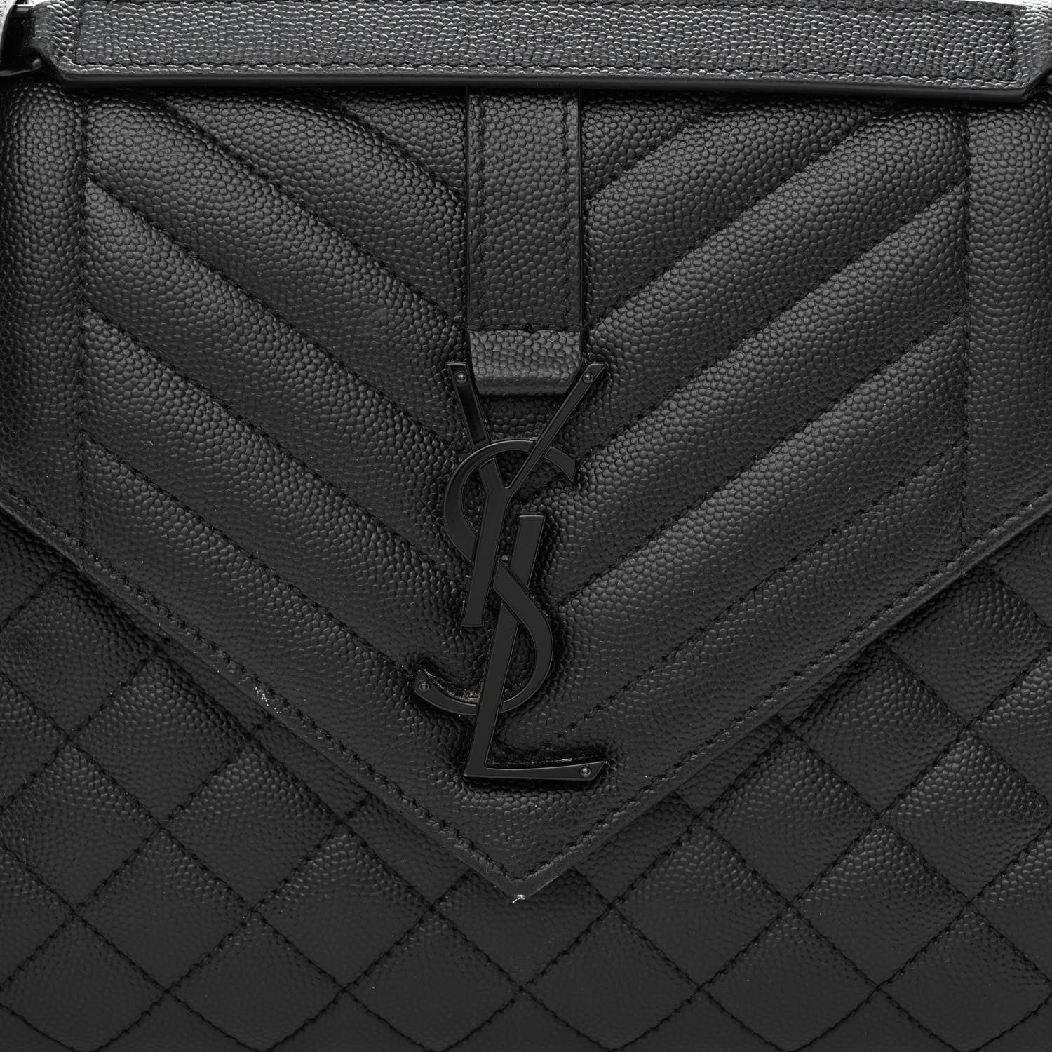 Saint Laurent Grain De Poudre Textured Mixed Matelasse Triquilt Medium Monogram Monochrome Satchel Black 8 of 11