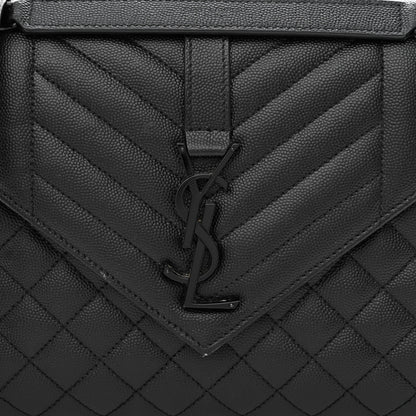 Saint Laurent Grain De Poudre Textured Mixed Matelasse Triquilt Medium Monogram Monochrome Satchel Black 8 of 11
