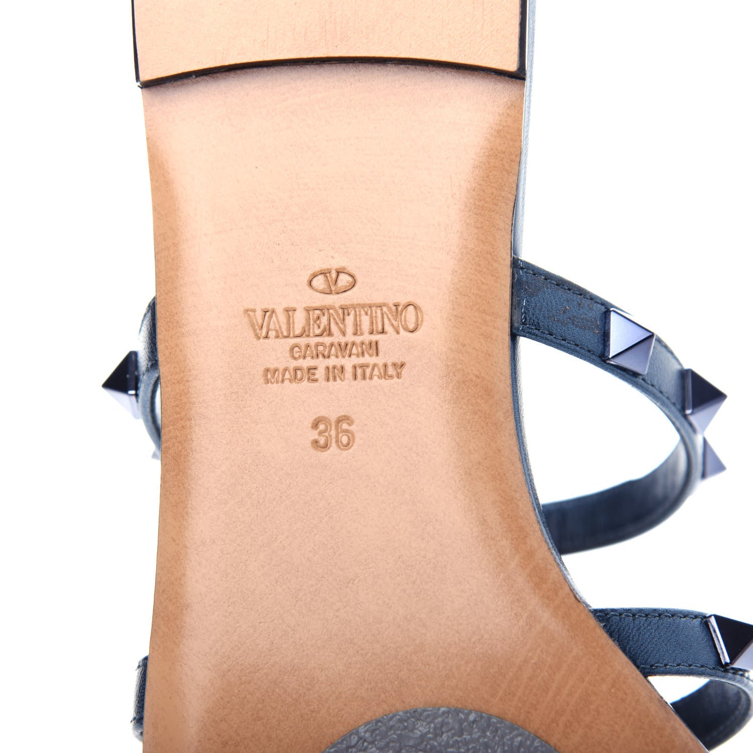Valentino Garavani Metallic Nappa Rockstud Caged Flat Slide Sandals 36 Marine 9 of 11