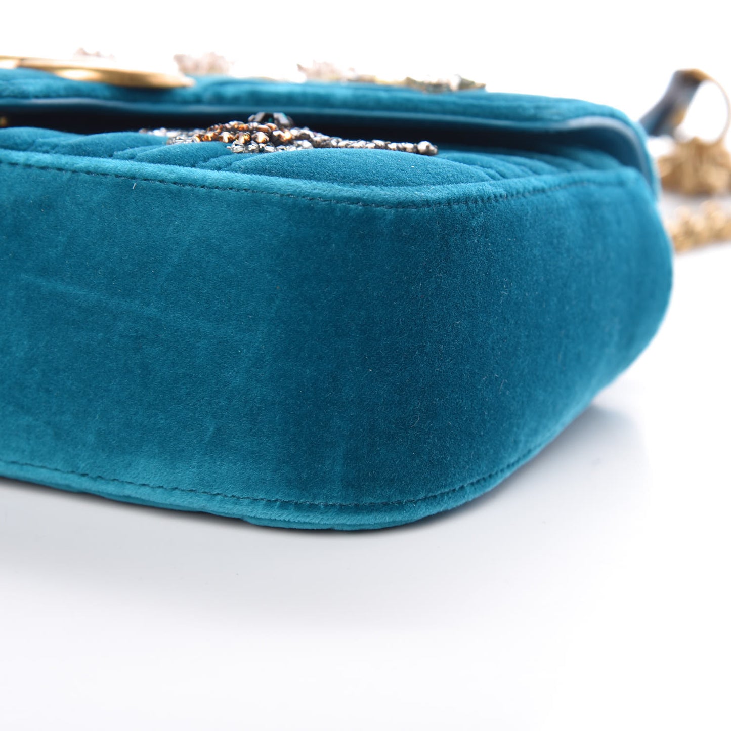 Velvet Matelasse Embroidered Mini GG Marmont Shoulder Bag Pavone Cyan