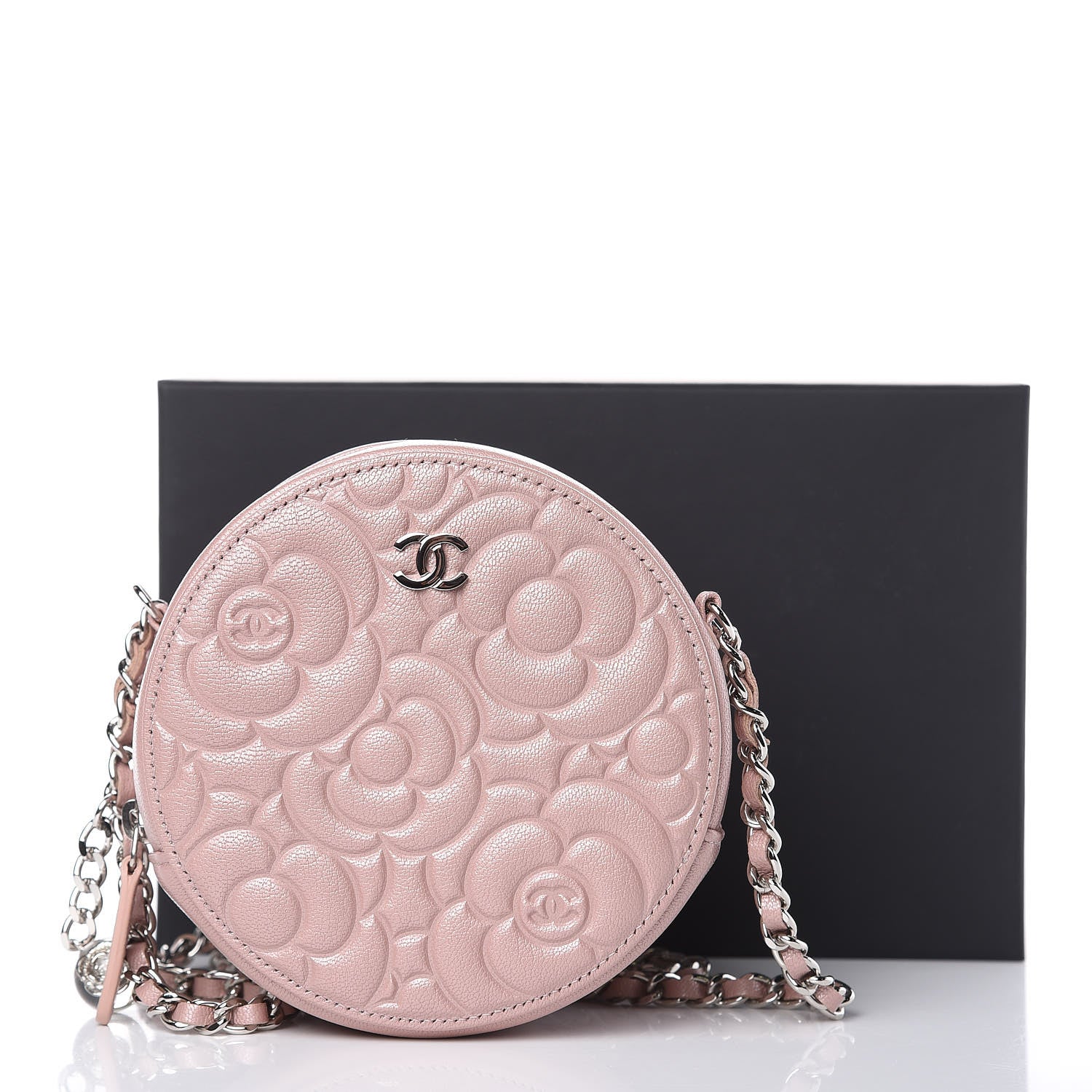 Chanel Goatskin Camellia Quilted Round Clutch With Chain Light Pink 8 of 8