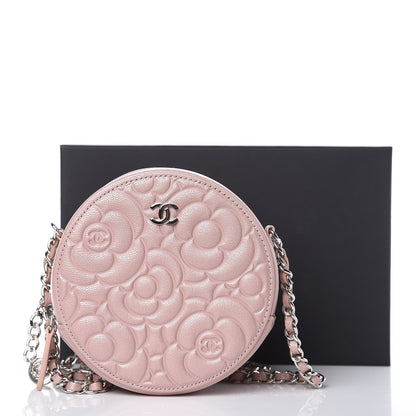 Chanel Goatskin Camellia Quilted Round Clutch With Chain Light Pink 8 of 8