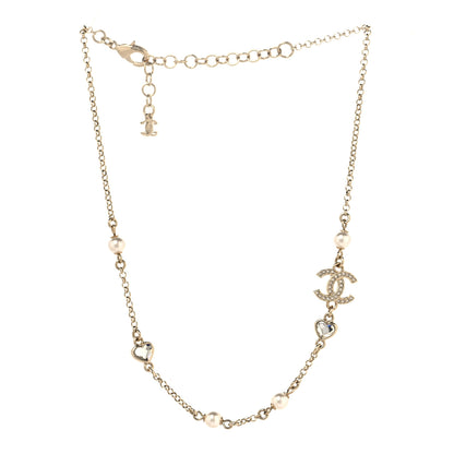 Chanel Pearl Crystal CC Heart Chain Short Necklace Gold 3 of 5