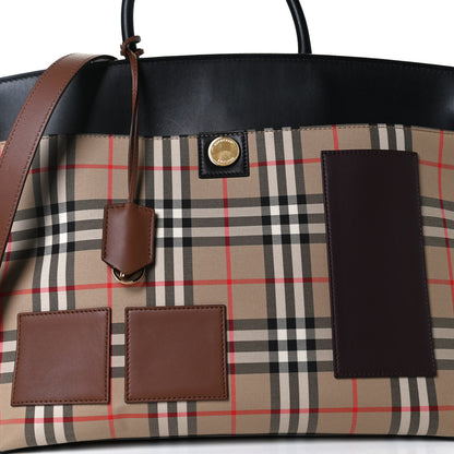 Burberry Calfskin House Check Medium Society Top Handle Bag Archive Beige Black 8 of 12