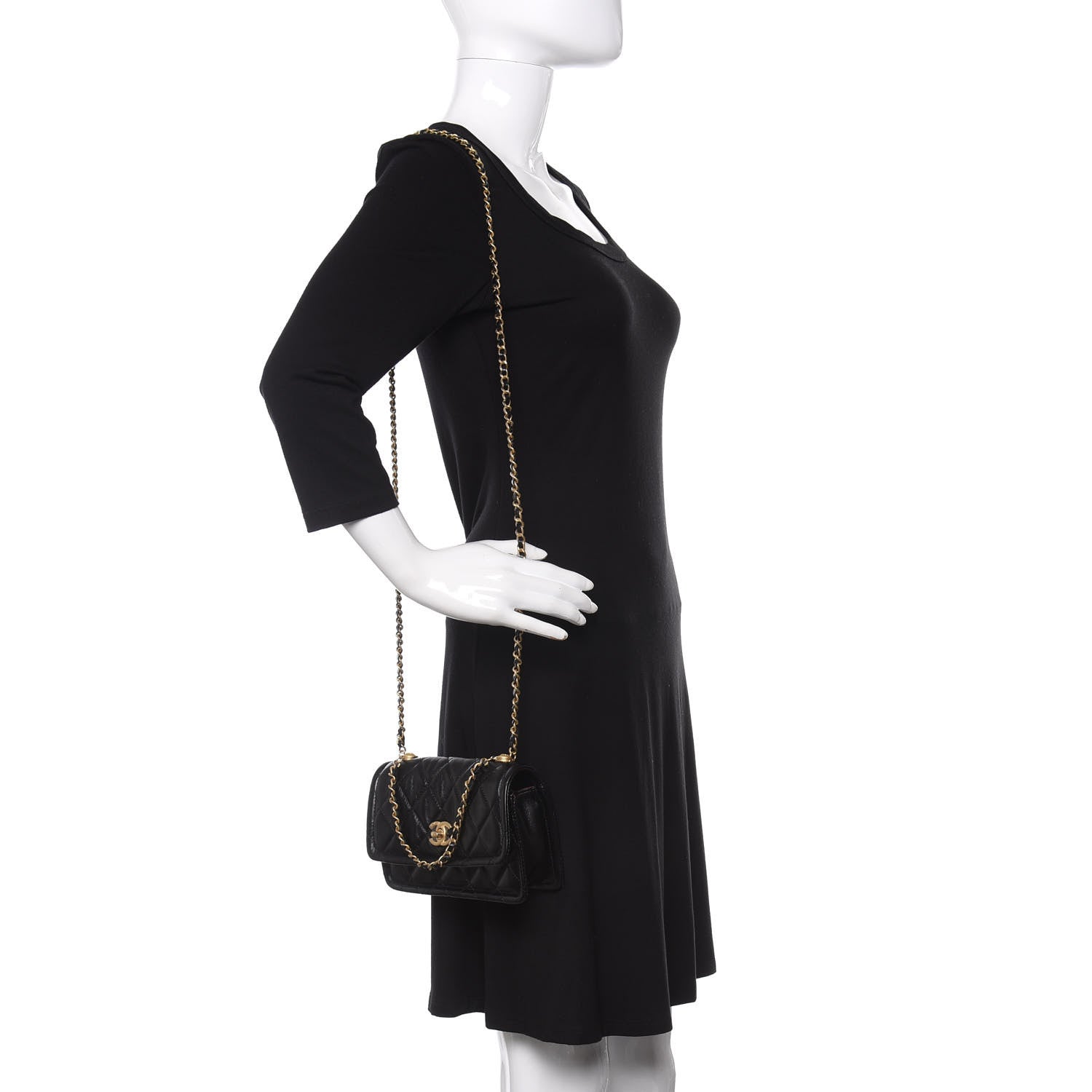 Chanel Shiny Lambskin Flap Clutch With Chain Black 2 of 11