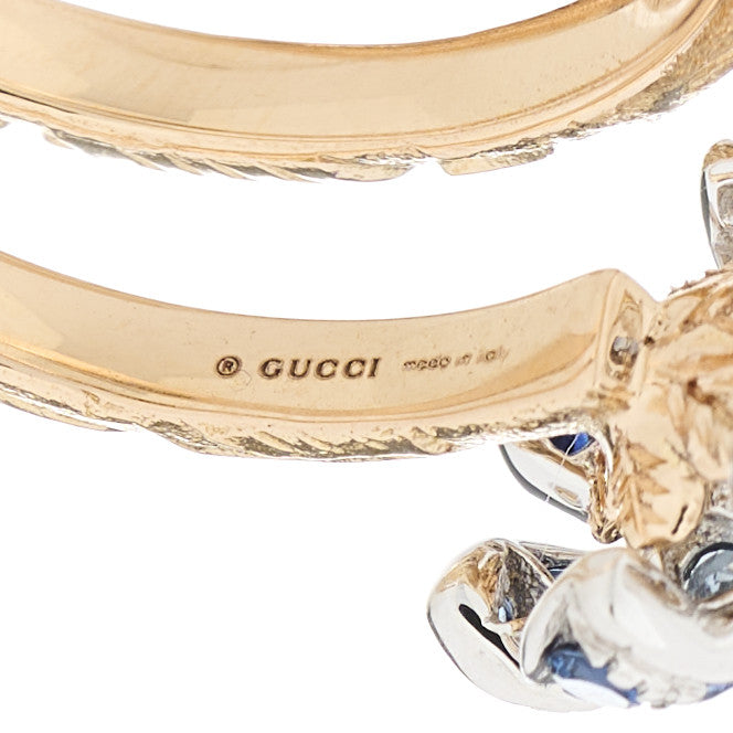 Gucci 18K Yellow Gold Diamond Sapphire Flora Wrap Ring 54 6.75 4 of 4