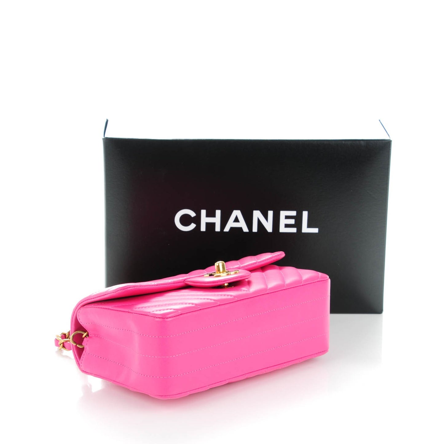 Lambskin Chevron Quilted Mini Rectangular Flap Pink