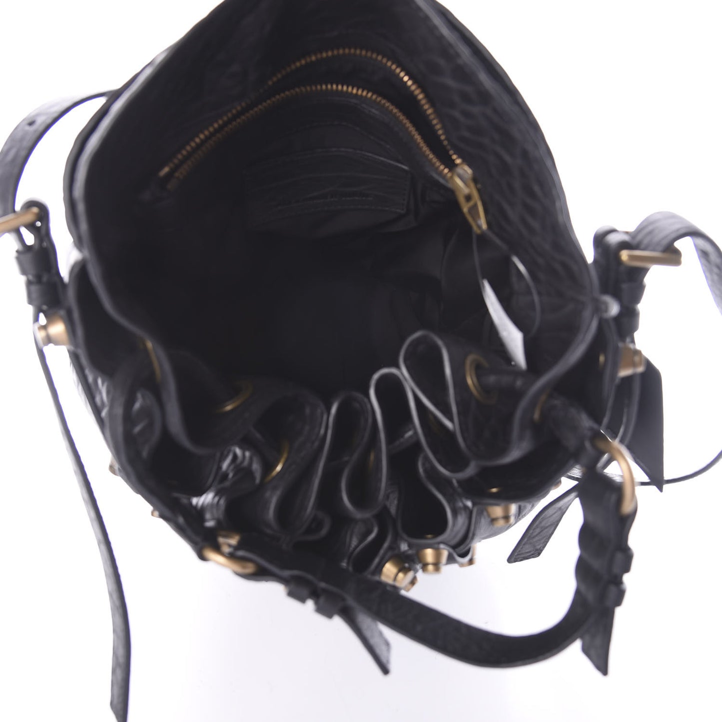 Pebbled Lambskin Diego Bucket Black Antique Brass Hardware