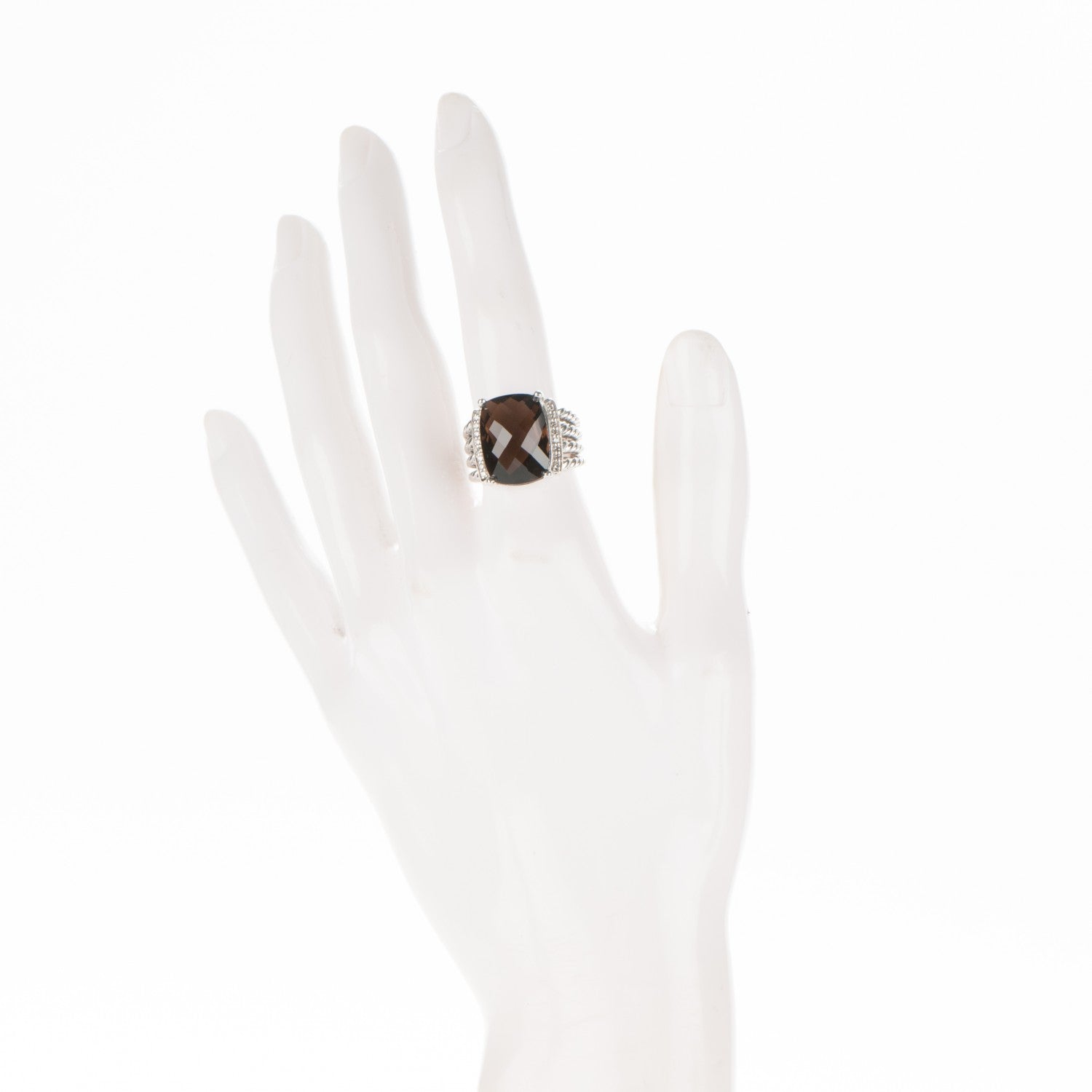 David Yurman Sterling Silver Diamond Wheaton 16mm Smoky Quartz Ring 54 7 2 of 5