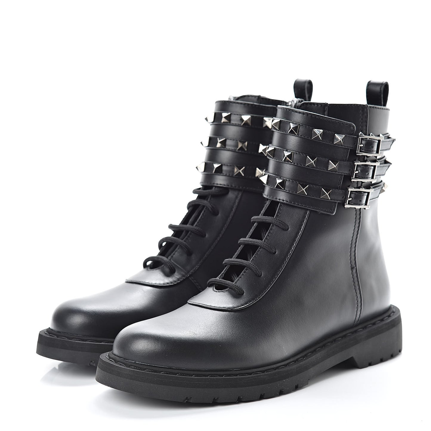Calfskin Rockstud 20mm Combat Boots 38 Black