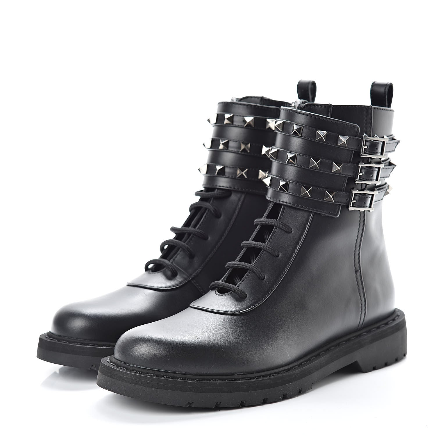 Valentino Garavani Calfskin Rockstud 20mm Combat Boots 38 Black 3 of 7
