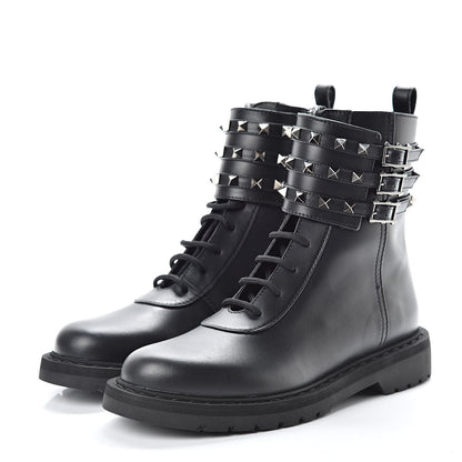 Valentino Garavani Calfskin Rockstud 20mm Combat Boots 38 Black 3 of 7