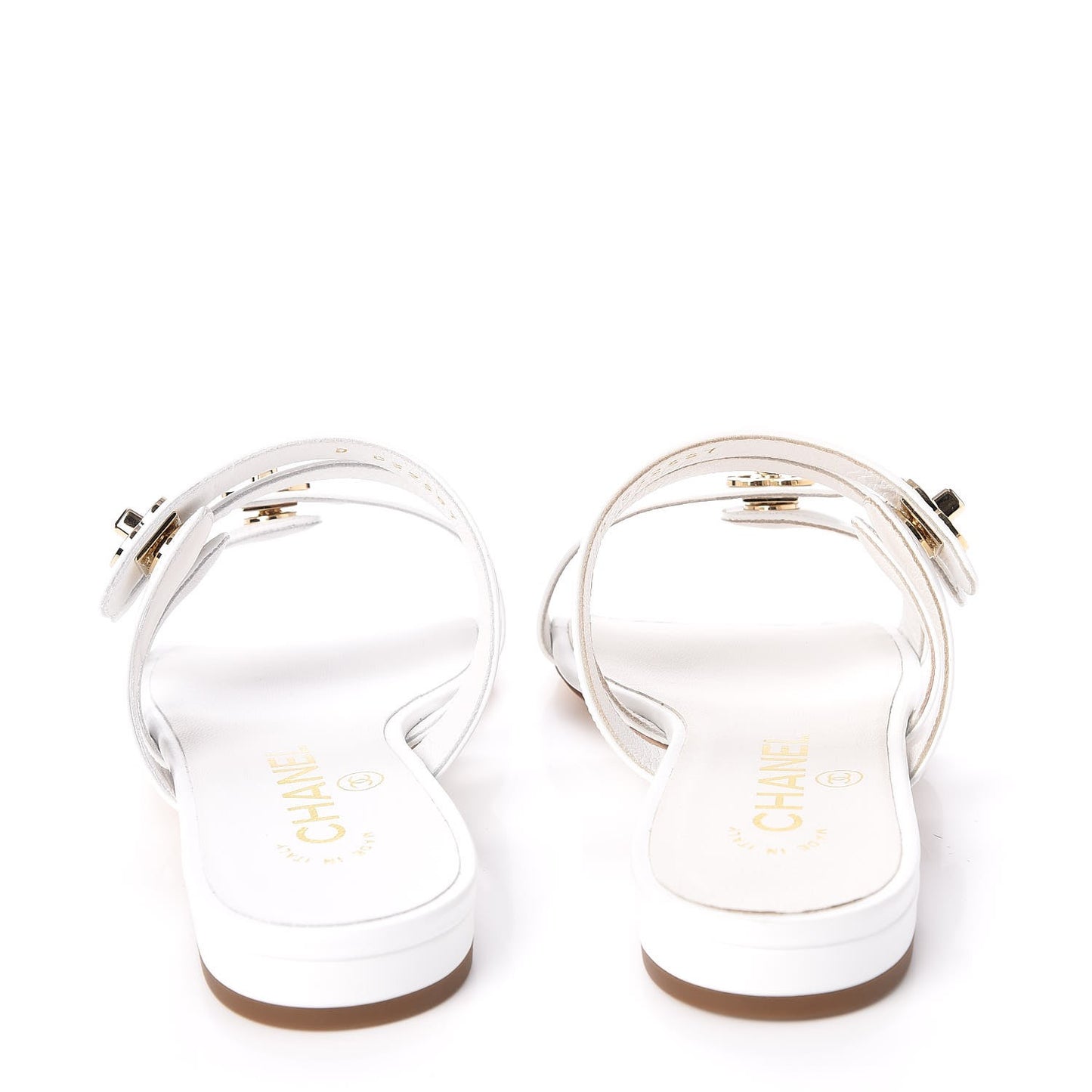 Calfskin Turn Lock Mule Sandals 35 White