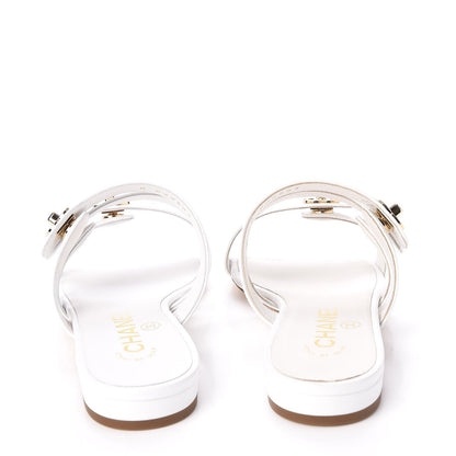 Chanel Calfskin Turn Lock Mule Sandals 35 White 4 of 9