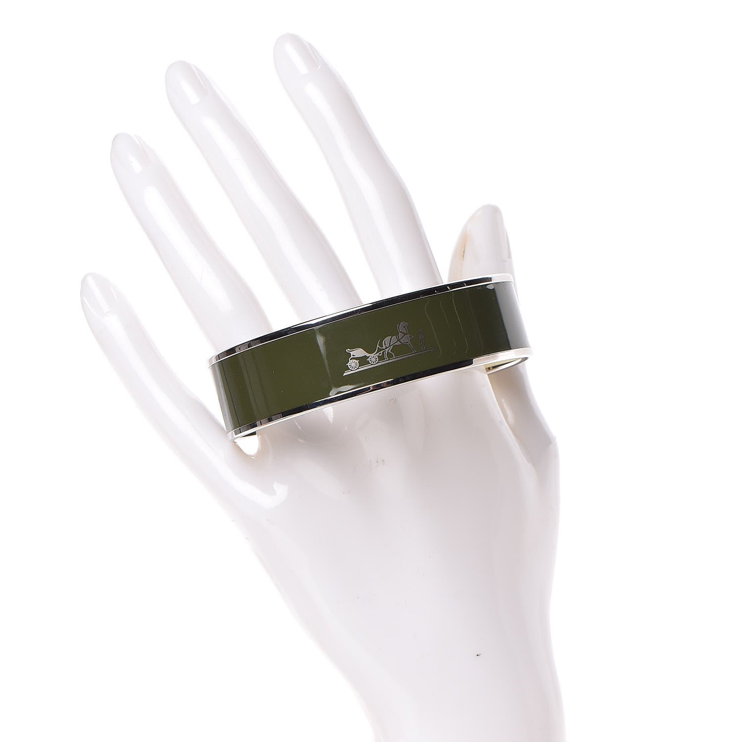 Hermes Enamel Wide Caleche Bracelet 70 Loden 2 of 6