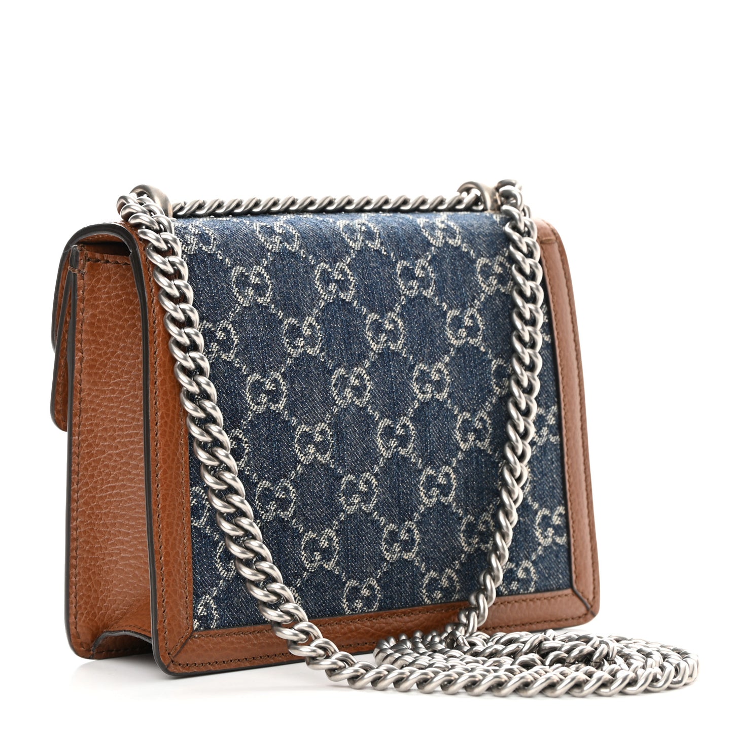 New Denim GG Monogram Dollar Calfskin Enamel Mini Dionysus Shoulder Bag Blue Tea Cuir Epilog Electric Blue
