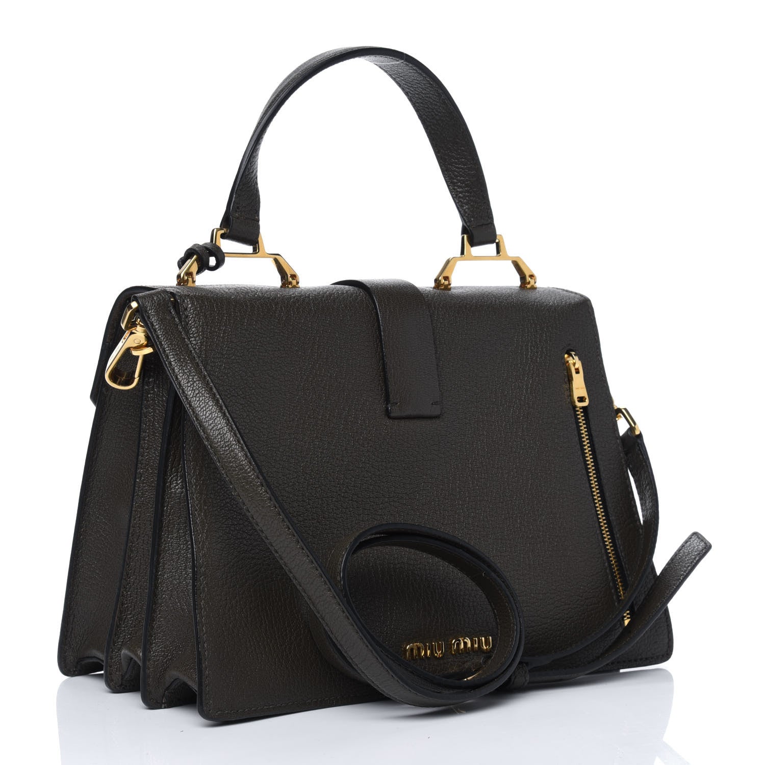 Miu Miu Goatskin Bandoliera Madras Shoulder Bag Dark Green 4 of 16