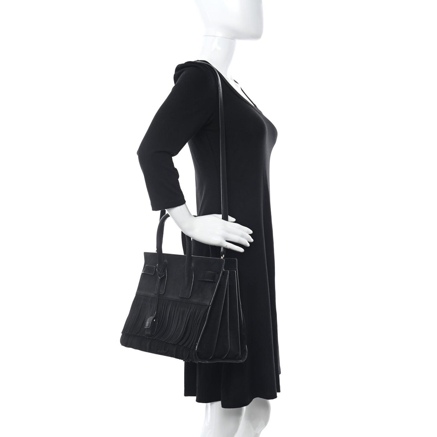 Suede Fringe Small Sac De Jour Black