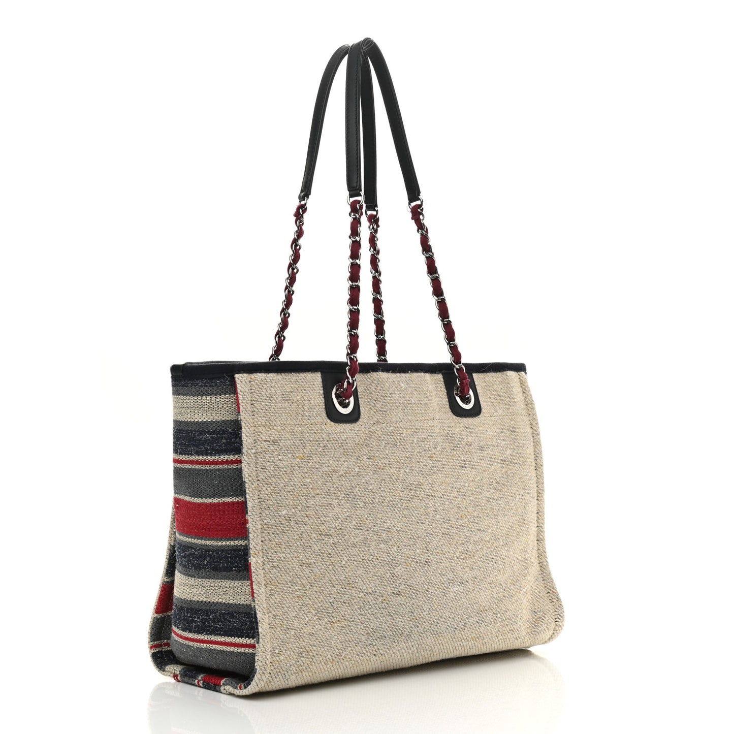 Striped Canvas Small Deauville Tote Beige