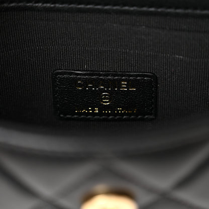 Chanel Lambskin Pearl Crystal Quilted Pearly Girl Handle Flap Phone Holder With Chain Black 6 of 12
