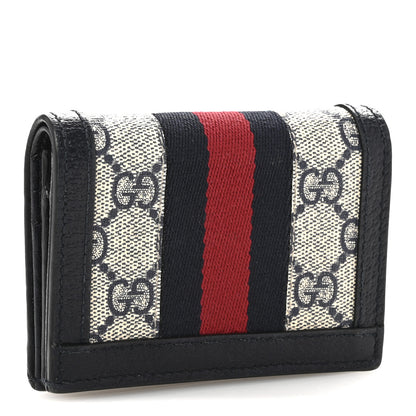Gucci GG Supreme Monogram Textured Dollar Calfskin Web Ophidia Card Case Beige Blue 3 of 12
