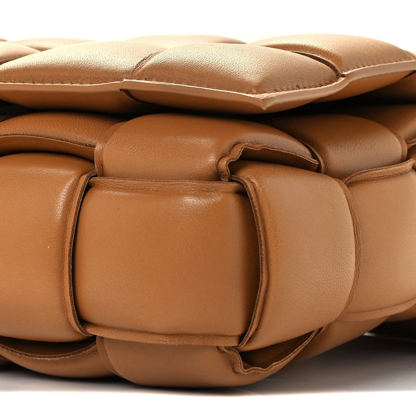 Nappa Maxi Intreccio Padded Cassette Crossbody Bag Caramel