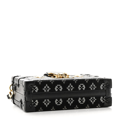Louis Vuitton Calfskin Beaded Monogram Petite Malle Black 4 of 10