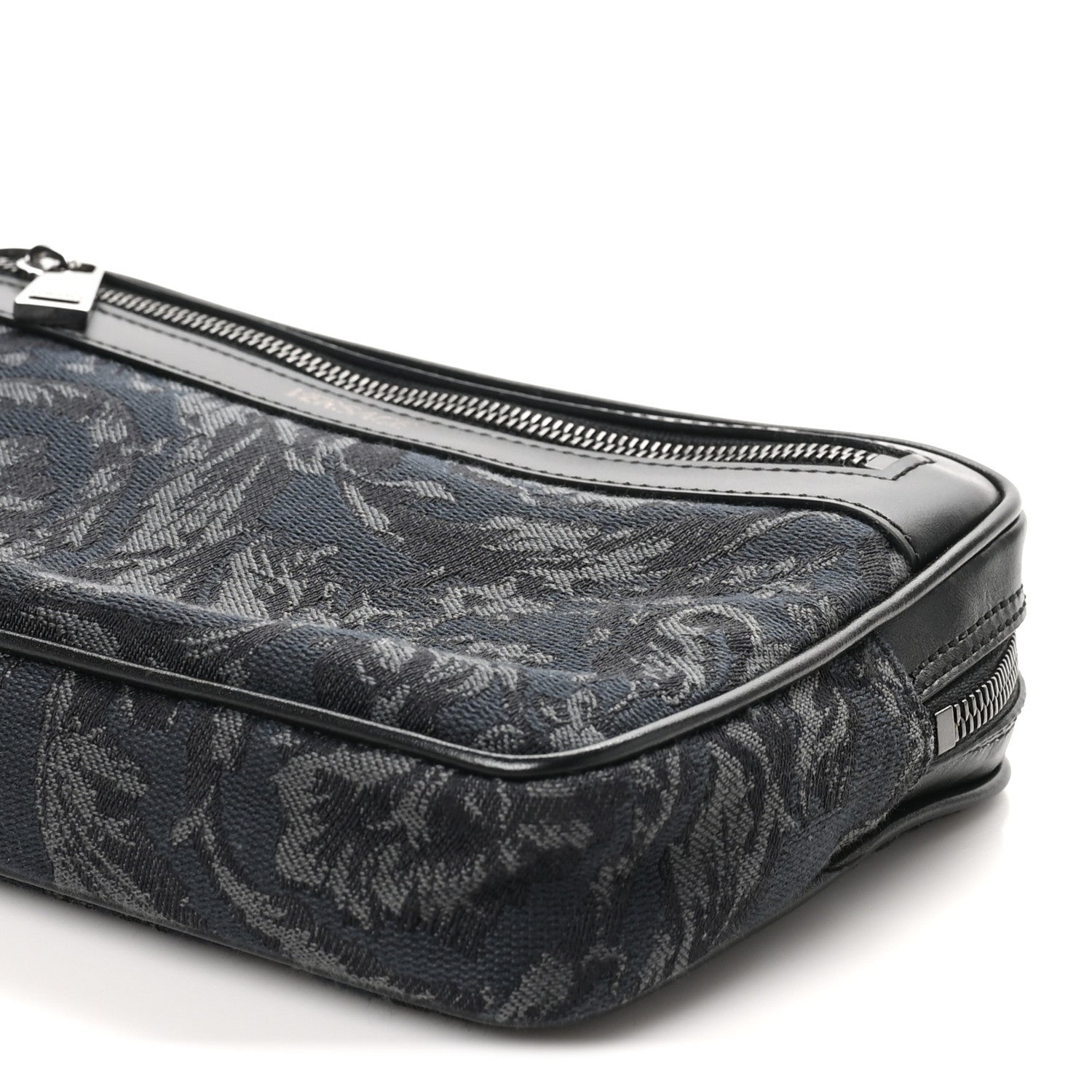 Versace Fabric Jacquard Calfskin Barocco Wristlet Pouch Black 9 of 10
